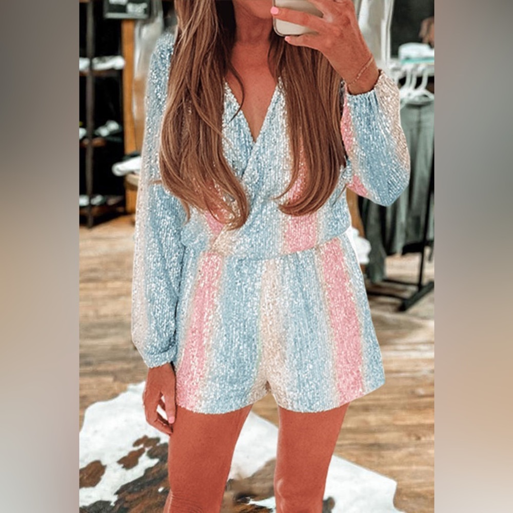 Rainbow Sequin Long Sleeve Romper